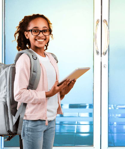 SEA student going to class with Miss Thomas.